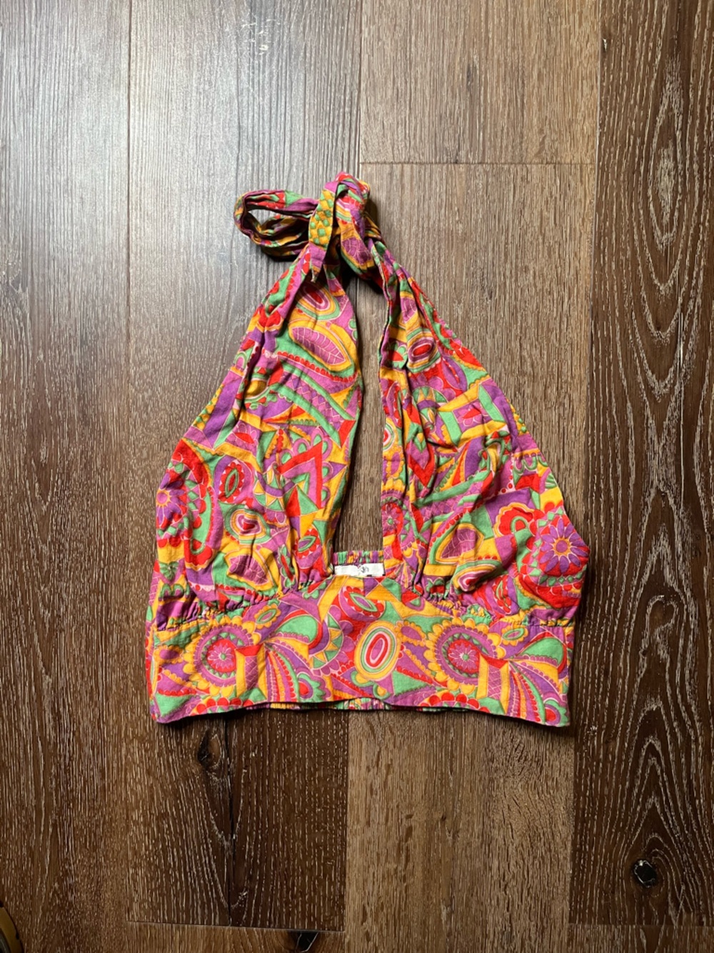 ba&sh Multicolor Smocked Halter Top in Pink, Green & Orange
